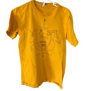 Medieval Games School Student Drawn T-Shirt Yellow Nerd Geek Men’s S FUNKY